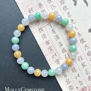 Jadeit Jade Perlen Armband handgemachte Schmuck Geschenk für sie natürliche Ubbehandelte burmesische Typ A eisige durchscheinende Multicolor Regenbogen Jade 7,8 mm