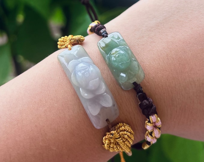 Jadeite Jade Bracelet Jewelry Gift for Her 100% Genuine Type A Icy Burmese Floral Knotted Hand-Carved Fei Cui Handmade in Canada