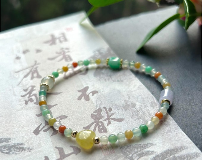 Burmese Jadeite Beaded Bracelet: Sterling Silver, Natural Type A Icy Highly Translucent Multicolor Jade Jewelry