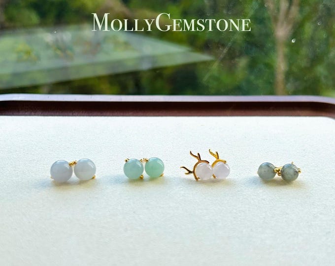Jadeite Jade Stud Earrings Handmade Jewelry Gift for Her Natural Burmese Type A Highly Translucent Icy Jade Earrings Sterling Silver FeiCui