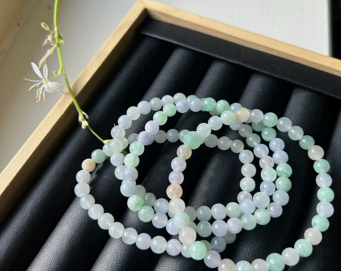Jadeite Jade Beaded Bracelet Burma Jadeite Jewelry Gift for Her 100% Genuine Type A Icy Translucent Multi-color 6mm Handmade in Canada