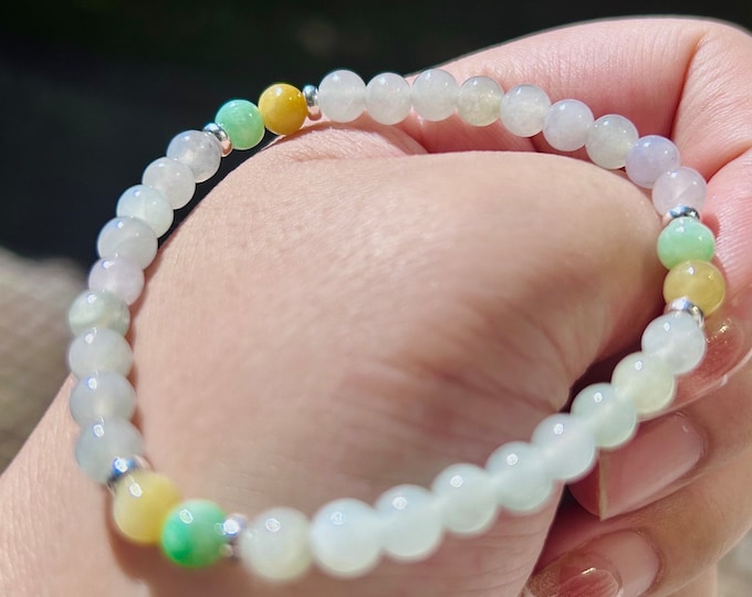 Jadeite Jade Bracelet Jewelry Gift for Her 100% Genuine Type A Multi-color Burmese 5.5mm, Handmade in CANADA Gift for Mother’s Day