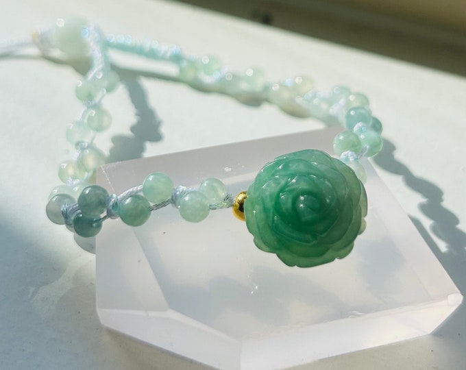 Jadeite Jade Bracelet Jewelry Gift for Her 100% Untreated Genuine Type A Green Burmese Flower,Handmade in CANADA Gift for Mother’s Day