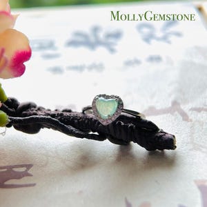 Anillo de jadeíta con forma de corazón, regalo para ella, jadeíta birmana natural tipo A, muy translúcida, verde hielo claro, ajustable, plata de ley.