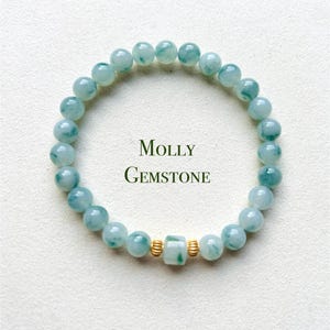 Jadeite Jade Beaded Bracelet Jewelry Untreated Genuine Type A Burmese Icy Highly Translucent Flora Blue Green 7mm FeiCui Lunar New Year Gift