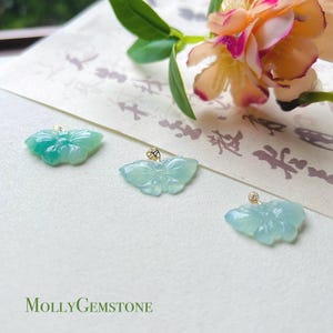 Jadeite Jade Butterfly Pendant Necklace Jewelry Gift for Her Burmese Natural Type A Icy Highly Translucent Jadeite 18k Solid Gold Bail