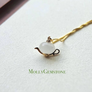 Jadeite Jade Cute Teapot Pendant Adjustable Necklace Gift for Her Natural Burmese Type A Icy Highly Translucent Gelatinous Blue or White