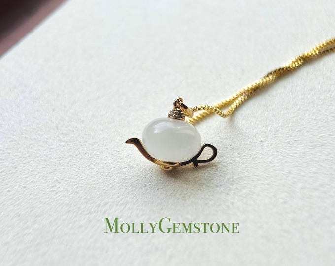 Jadeite Jade Cute Teapot Pendant Adjustable Necklace Gift for Her Natural Burmese Type A Icy Highly Translucent Gelatinous Blue or White