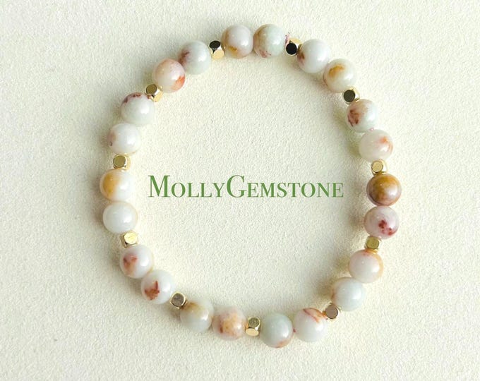 Jadeite Jade Beaded Bracelet Jewelry Untreated Unheated Icy Translucent Type A Burmese RARE Red Floral Jade FeiCui 7mm Lunar New Year Gift