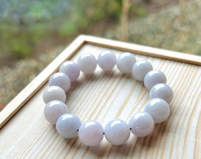 Jadeite Jade BIG Lavender Purple Bead Bracelet Jewelry Christmas Gift for Him/Her Genuine Type A Burmese Icy Translucent Gelatinous 12.8mm