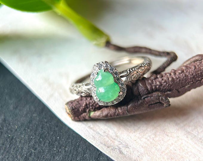 Natural Jadeite & 925 Sterling Silver Adjustable Ring Jewelry Gift Type-A Translucent Icy Burmese Sunny Green Lavender Purple Jade