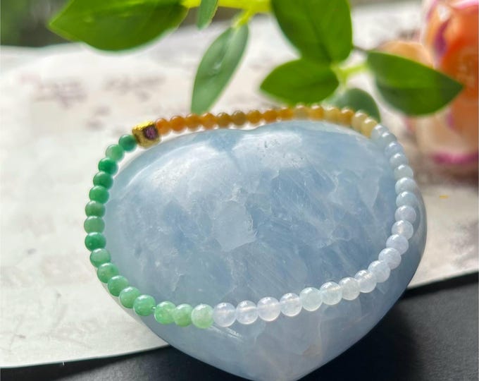 Natural Jadeite Beaded Minimalist Bracelet Jewelry Burmese Type A Untreated Icy Translucent Multicolor Jade 3.5mm