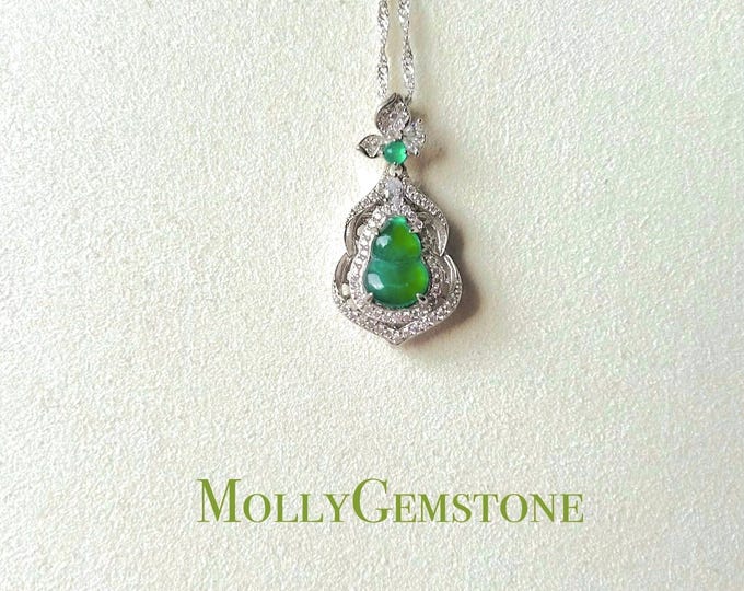 Icy Translucent Jadeite HuLu Necklace - Handcrafted Certified Grade A Jadeite Jade Pendant valentines gift for her, valentine gift jewelry
