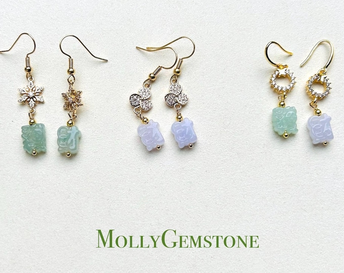 Jadeite Jade Earrings Jewelry Gift for Her Natural Burmese Type A Highly Translucent Icy Jadeite 925 Sterling Silver Wealth & Prosperity