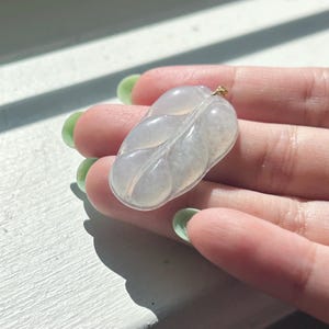 Jadeite Jade Pendant Jewelry 18k Gold Gift for Her Untreated Type A Burmese Icy White Translucent Handcarved Leaf Jade Amulet Made in Canada