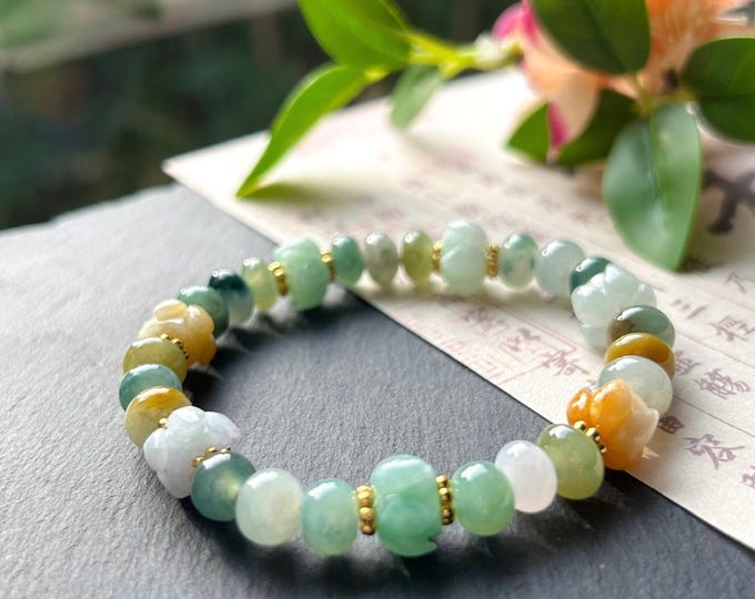 Natural Jadeite Beaded Bracelet Handmade Jewelry Burmese Type A Icy Translucent Autumn Multicolor Jade 8.5mm