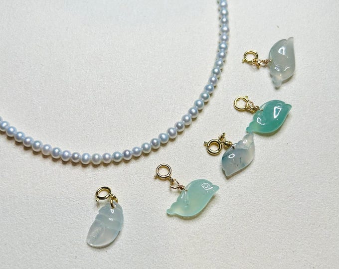 Jadeite Jade Bracelet Charm Necklace Pendant Jewelry Handmade Gift for Her Natural Untreated Burmese Type A Highly Translucent Dolphin Charm