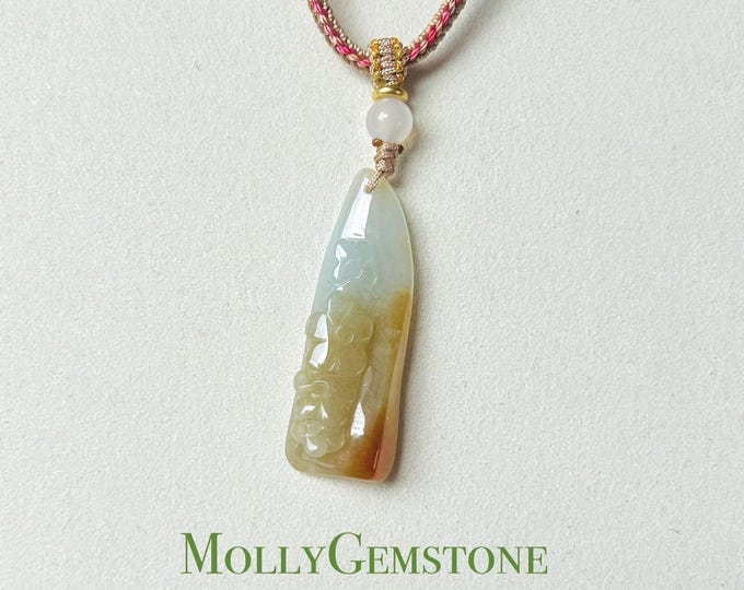Jadeite Jade Pendant Jewelry Natural Burmese Untreated Unheated Type A Translucent Gelatinous Icy Yellow & Red Flower Pendant Necklace Gift