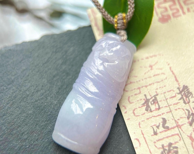 Natural Jadeite Bamboo Pendant Handwoven Necklace Burmese Type A Highly Translucent Icy Lavender Purple Jade
