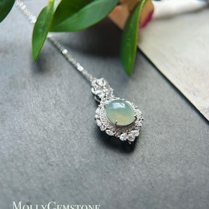 Jadeite Jade Pendant Necklace Jewelry Gift for Her Natural Burmese Untreated Type A Highly Translucent Icy Light Green Jade Sterling Silver