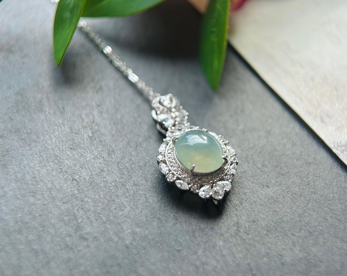Jadeite Jade Pendant Necklace Jewelry Gift for Her Natural Burmese Untreated Type A Highly Translucent Icy Light Green Jade Sterling Silver