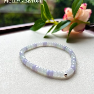 Jadeite Jade Beaded Bracelet Jewelry Gift for Her Natural Burmese Untreated High Quality Type A Icy Lavender Purple Jade 4.7mm