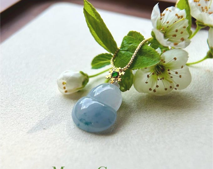 Jadeite HuLu 18k Solid Gold Bail Jade Pendant Jewelry Mothers Day Gift Burmese Natural Type A Icy High Translucent Lavender Purple or Blue