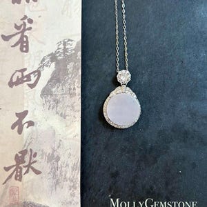 Jadeite Jade Pendant Jewelry Gift for Her Natural Burmese Type A Untreated Icy Translucent Pale Lavender Purple Jade Sterling Silver