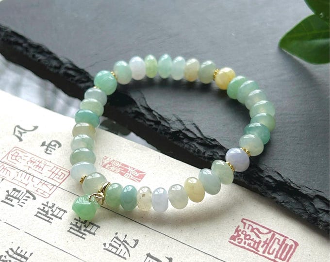 Natural Jade Beaded Bracelet | Burmese Type A Highly Translucent Icy Multicolor Jadeite 8mm