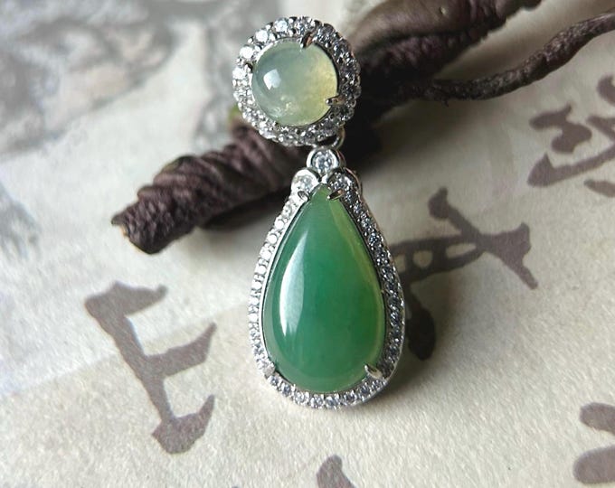 Natural Jadeite Sterling Silver Pendant Jewelry Burmese Type A Highly Translucent Icy Green & Yellow Jade