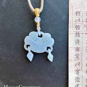 Jadeite Jade As-You-Wish Lock HandCarved Pendant Necklace Jewelry Gift for Her Natural Burmese Untreated Type A Icy Translucent Blue Ruyi