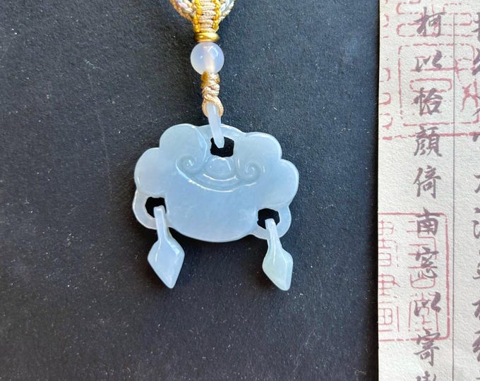 Jadeite Jade As-You-Wish Lock HandCarved Pendant Necklace Jewelry Gift for Her Natural Burmese Untreated Type A Icy Translucent Blue Ruyi