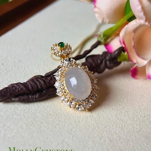 Jadeite Jade Pendant Necklace Jewelry Gift for Her Natural Burmese Type A Highly Translucent Icy Light Lotus Pink Jade Sterling Silver