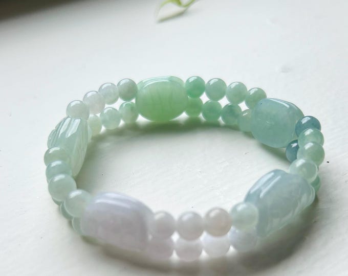 Jadeite Bracelet Jewelry Gift for Her Genuine Type A Icy Burmese Hand-Carved Jadeite Turtle Gradient Color Fei-Cui  Handmade in Canada