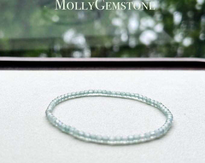 Jadeite Bracelet Jade Handmade Jewelry Authentic Icy Highly Translucent Type A Guatemalan Superial Quality Icy White Jadeite 3mm Minimalist