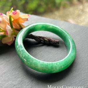 Certified Jadeite Jade Bangle Jewelry Gift for Her Natural Burmese Untreated Type A Icy Emerald Green Jade Bangle 54mm Fei-Cui