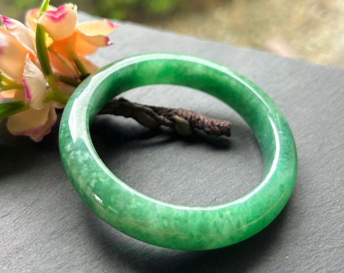 Certified Jadeite Jade Bangle Jewelry Gift for Her Natural Burmese Untreated Type A Icy Emerald Green Jade Bangle 54mm Fei-Cui