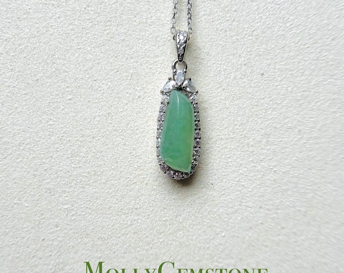 Jadeite Jade Pendant Necklace Jewelry Mothers Day Gift for Her Burmese Untreated Type A Highly Translucent Icy Green Jadeite Sterling Silver