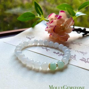 Jadeite Jade Beaded Bracelet Jewelry Mother’s Day Gift Natural Burmese Untreated Type A Icy White Green Highly Translucent 8mm FeiCui