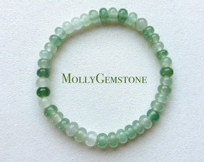 Jadeite Jade Beaded Bracelet Jewelry Natural Burmese Type A Icy Highly Translucent Jadeite Multi Green Color 6mm Drum Bead Jade Gift for Her