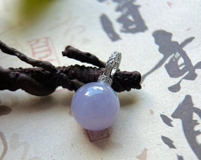 Lavender Purple Jadeite Beaded Pendant Jade Necklace Jewelry Gift for Her Burmese Untreated Type A Translucent Jadeite, Sterling Silver Bail