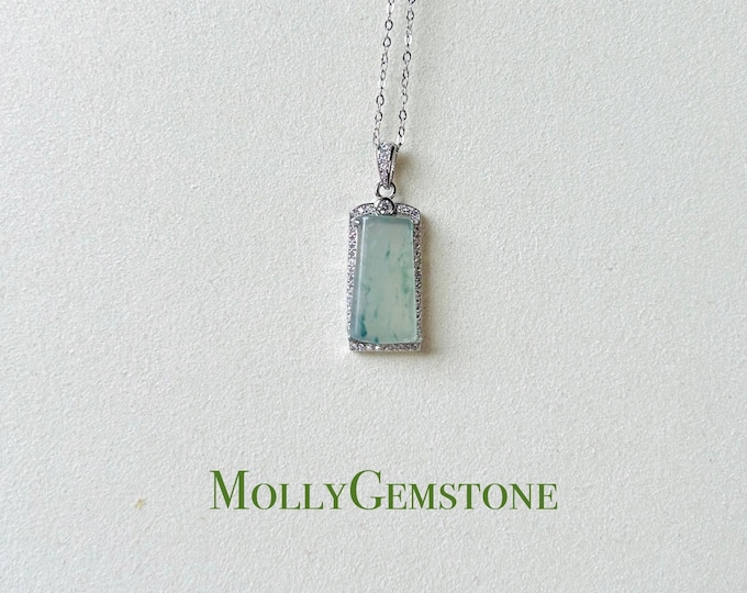 Jadeite Jade Pendant Sterling Silver Necklace Jewelry Gift for Her Burmese Untreated Type A Highly Translucent Icy Blue Floral Jade