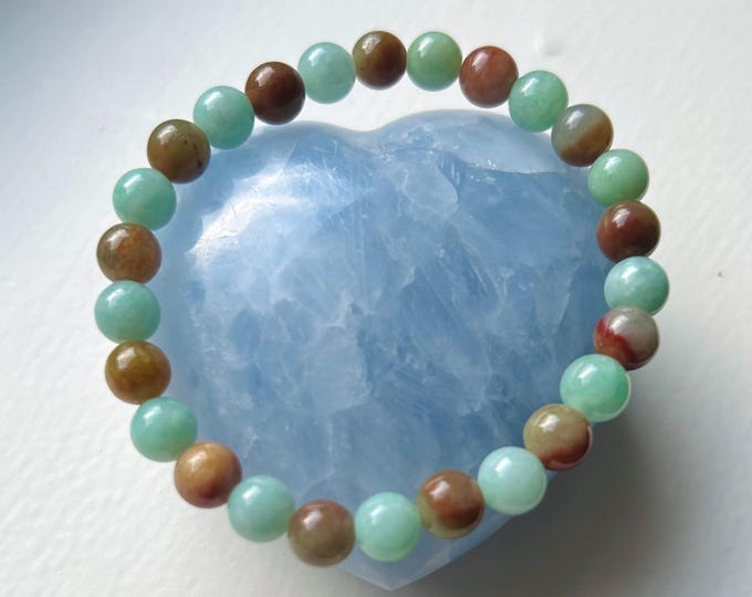 Jadeite Jade Beaded Bracelet Gift for Her Genuine Type A Translucent Icy Ocean Blue and Red Natural Burmese Jadeite 7mm Handmade in Canada