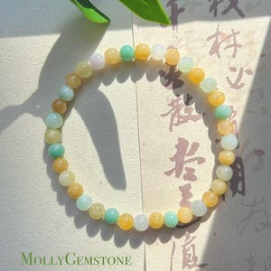 Jadeite Jade Beaded Bracelet Jewelry Mothers Day Gift Natural Untreated Burmese Icy Translucent Type A MultiColor Yellow Jadeite Jade 5.8mm