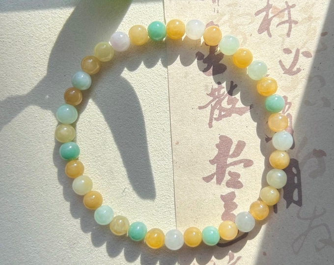 Jadeite Jade Beaded Bracelet Jewelry Mothers Day Gift Natural Untreated Burmese Icy Translucent Type A MultiColor Yellow Jadeite Jade 5.8mm