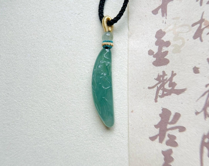 Jadeite Jade Pendant Jewelry Natural Burmese Untreated Type A Translucent Icy Bluish Green Jade Hand-carved Fairy Blossom Pendant Necklace