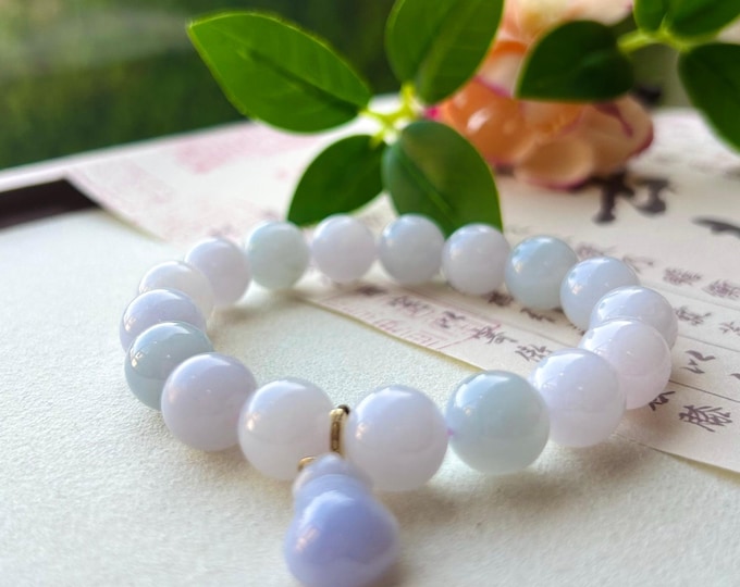 Jadeite Jade Beaded Bracelet Handmade Jewelry Gift for Her Natural Burmese Type A Icy Translucent Fine Texture Lavender Pink Jade 11mm