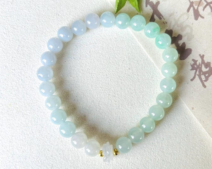 Jadeite Jade Beaded Bracelet Jewelry Gift for Her Burmese Natural Type A Icy Highly Translucent Lavender Purple, Green & Blue Jade 7.4mm