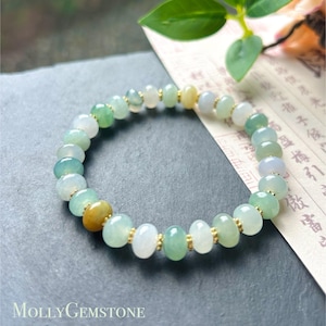 Jadeite Jade Beaded Bracelet Jewelry Gift for Her Natural Burmese Type A Icy High Translucency Jadeite Multi-color 8.3mm Drum Bead Handmade