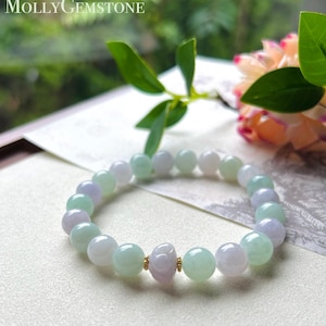 Jadeit Jade Perlen Armband Schmuck Geschenk für sie natürliche birmanische unbehandelte eisige durchscheinende Typ A Lavendel lila & Apfelgrün Jade 9 mm